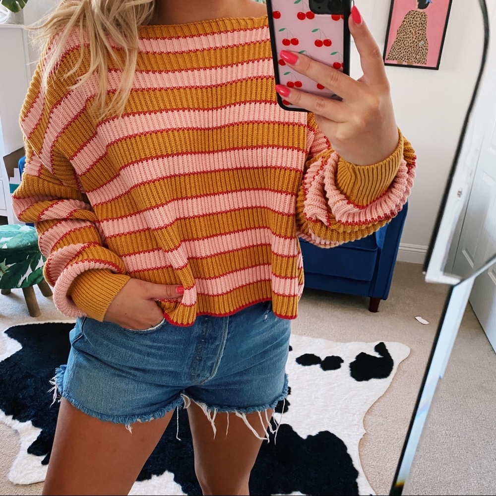 Lumiere Pink and Yellow Striped Sweater